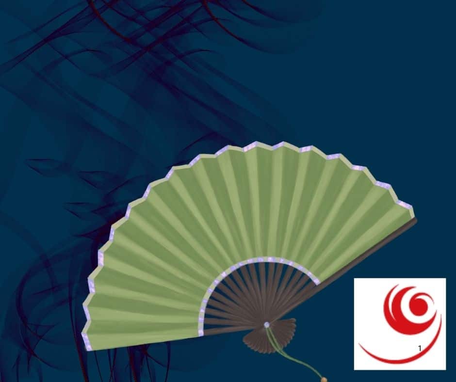 éventail vert sur fond bleu foncé avec une fumée orange pour représenter les bouffées de chaleur